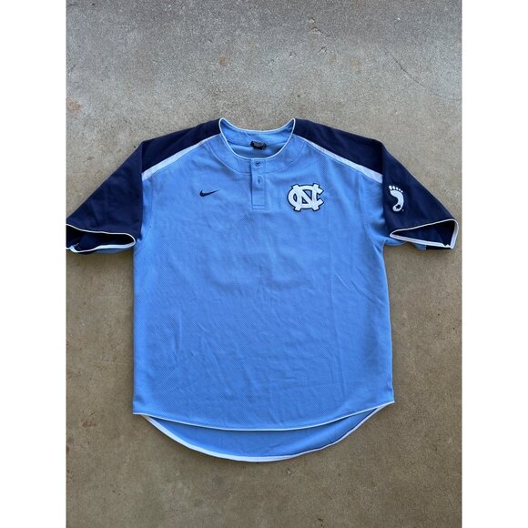 Vintage Nike Team UNC Mens Mesh Button-Up Jersey Shirt Blue & Navy Size L W3 - Picture 1 of 8